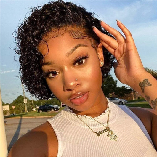 SuperNova Curly Short Pixie Cut Lace Front Human Hair Wigs For African American