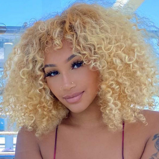 SuperNova Short Curly Blonde Human Hair Wig With Dark Roots