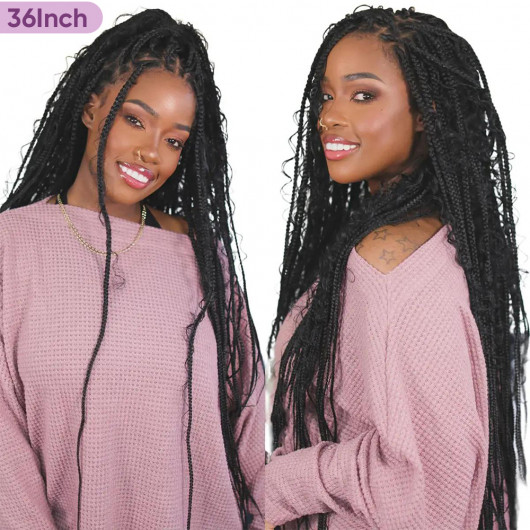 SuperNova 36 Inches Full Lace Premium Synthetic Fiber Bohemian Box Braided Wigs Wavy