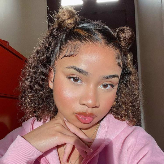 SuperNova Brown Highlight Short Curly Bob Human Hair Lace Front Wigs