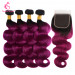1b purple body wave hair bundles with closure