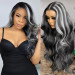 Grey Highlights body wave Lace Front Wig