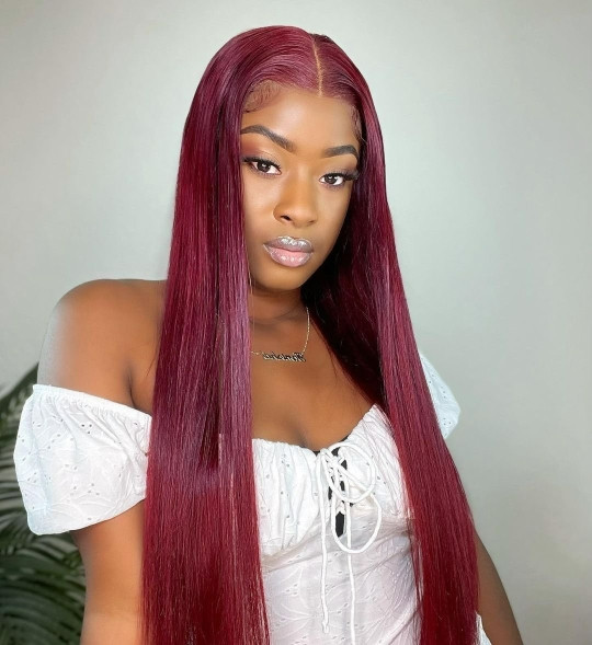 This Burgundy lace front wig is 100% Human Ha