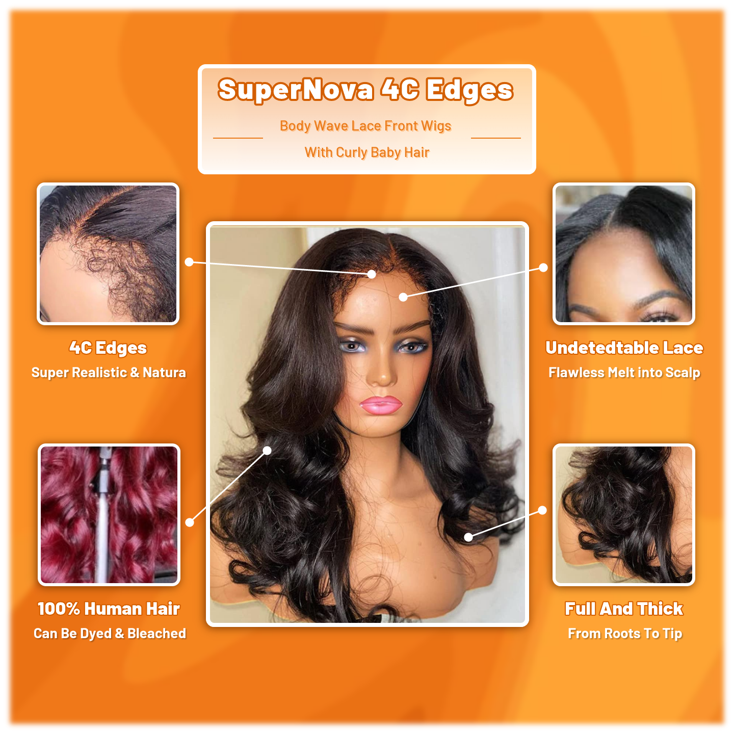 4C Edges Body Wave Lace Front Wigs With Curly Baby Hair 