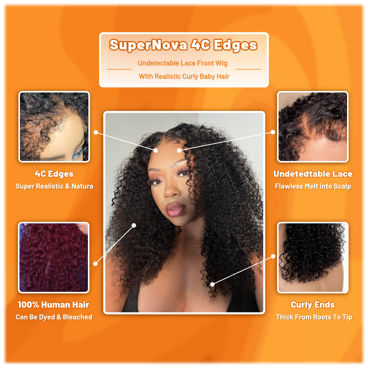 4C Edges Undetectable Lace Front Wig With Realistic Curly Baby Hair