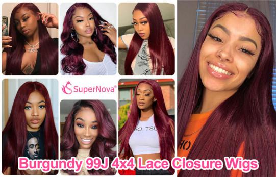 Burgundy 99J 4x4 Lace Closure Wigs