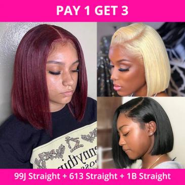 Pay one Get three straight bob wigs in different colors (99J, 613, 1B)