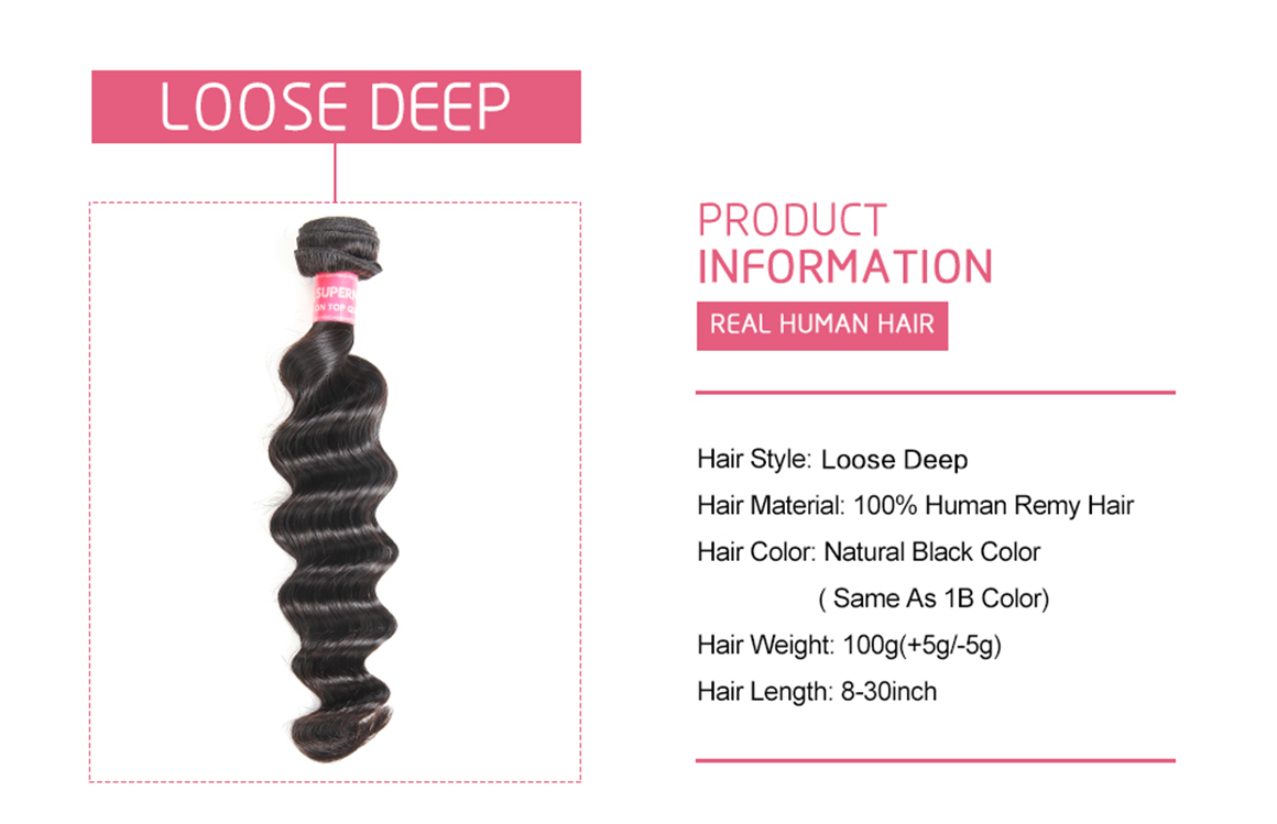 Human Virgin Brazilian Hair Loose Deep Wave 3 Bundles